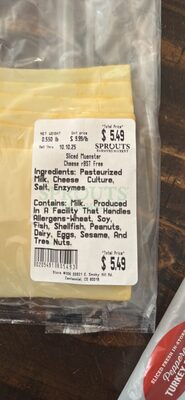Sliced Muenster Cheese rBST Free
