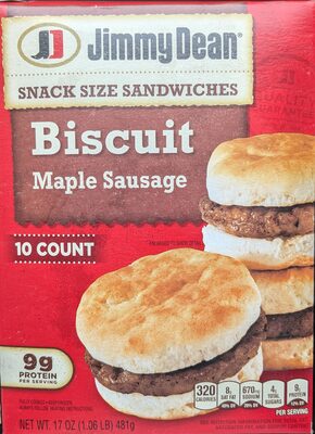Snack size biscuit sandwiches maple sausage
