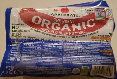 The great organic uncured beef hot dog, uncured beef