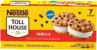Vanilla chocolate chip cookie frozen dairy dessert sandwiches