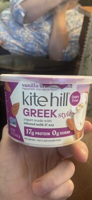 vanilla unsweetened Greek style yogurt made with almond milk & soy