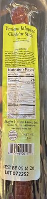Nutrition facts of Venison Jalapeno Cheddar Stick