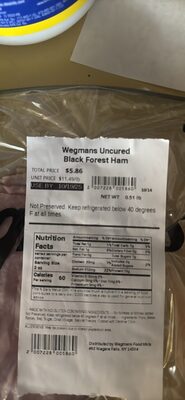 Wegmans Uncured Black Forest Ham