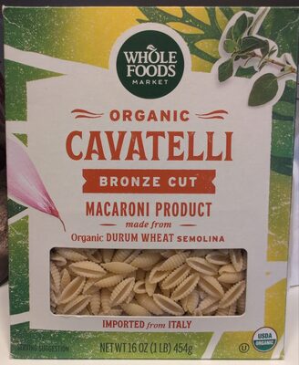 Whole foods market, organic cavatelli pasta, macaroni product