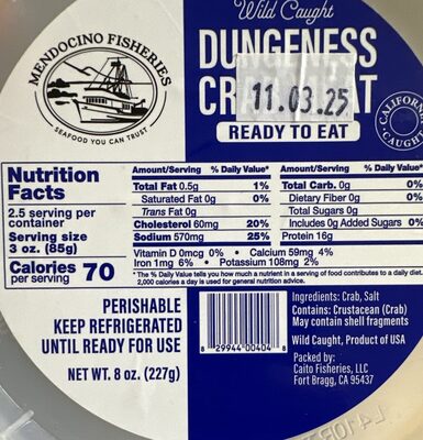 Wild Caugh Dungness Crab Meat