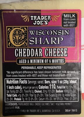 Wisconsin Sharp Cheddar Cheese (Aged A Minimum Of 6months)