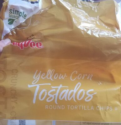 Yellow corn tostados round tortilla chips, yellow corn