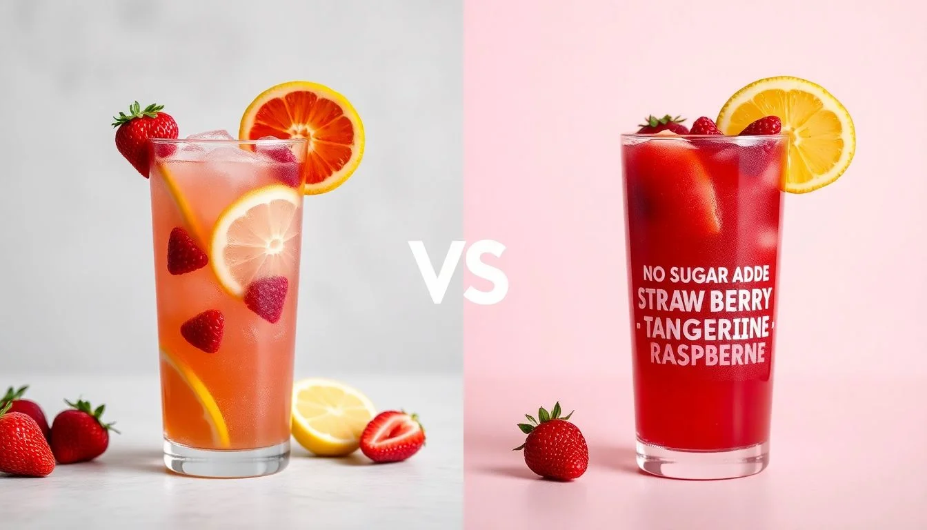 Berry lemonade vs NO SUGAR ADDED STRAWBERRY • TANGERINE • RASPBERRY