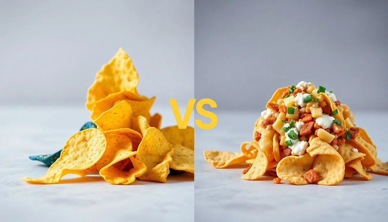 Blue Corn Tortilla Chips vs Nacho Cheese Almond Flour Tortilla Style Chips