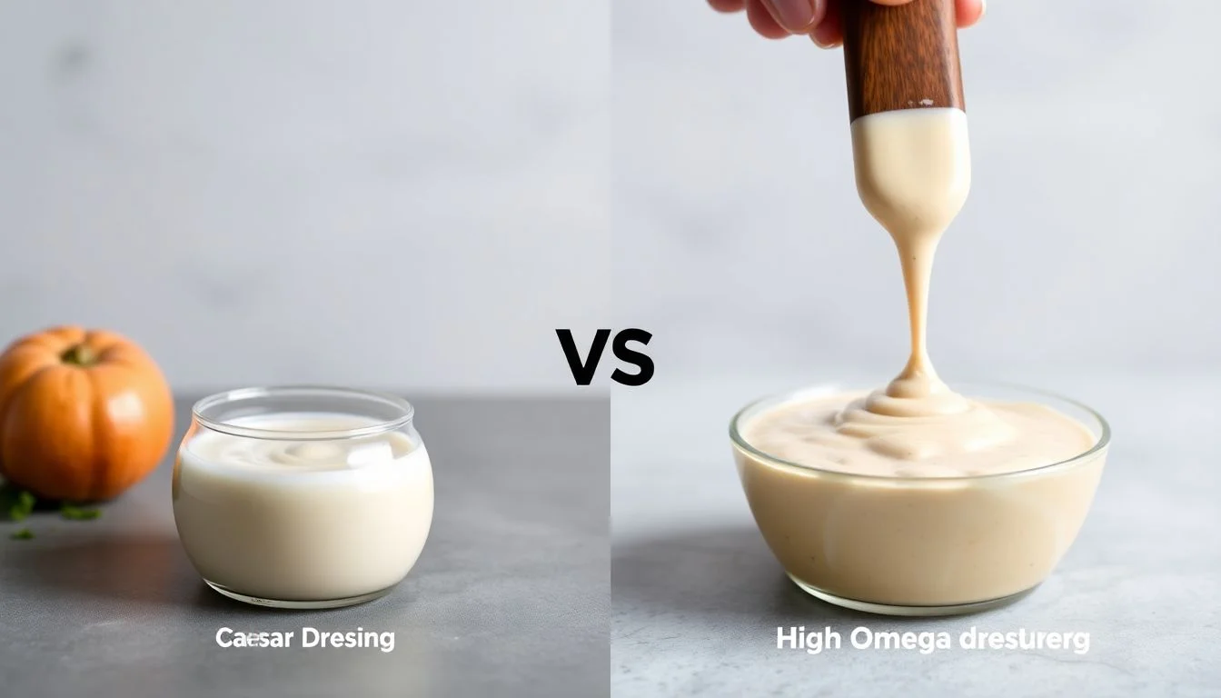 Caesar Dressing vs High Omega Vegan Bleu Cheese Salad Dressing