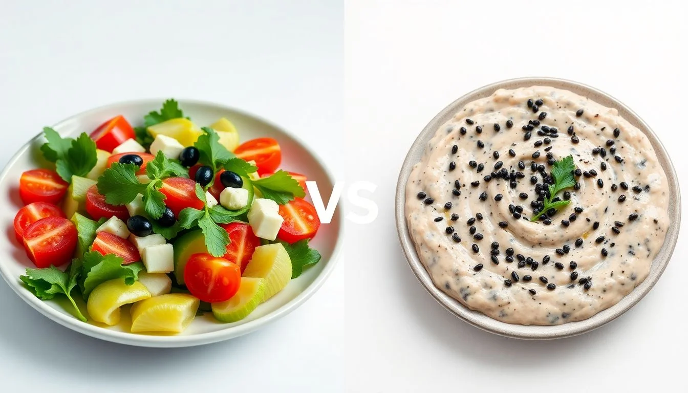 Mediterranean Salad vs Taramosalata Greek Style Caviar Spread