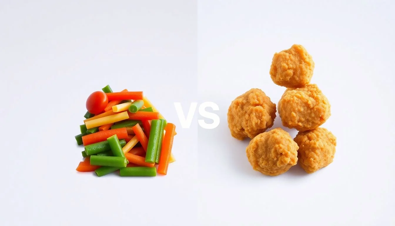 Mixed Vegetables vs CHICKEN NUGGETS BREADED NUGGET-SHAPED CHICKEN PATTIES