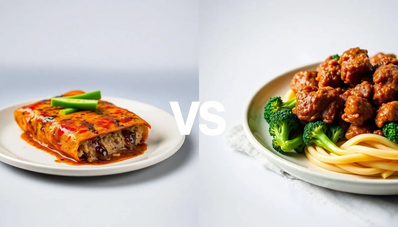 Roasted Poblano Enchilada vs Beef & Broccoli