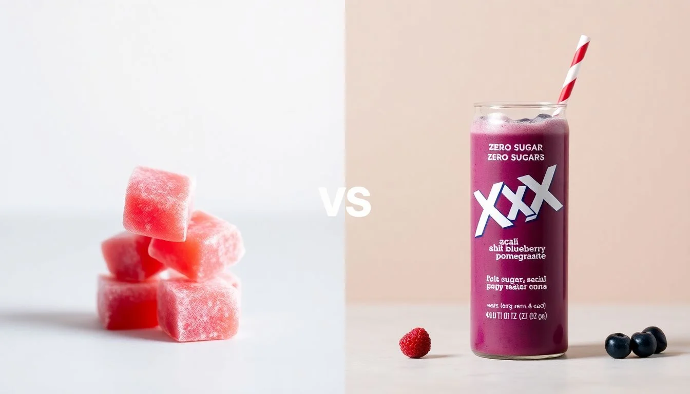 Salt Water Taffy vs zero sugar açai blueberry pomegranate XXX flavored + other natural fla