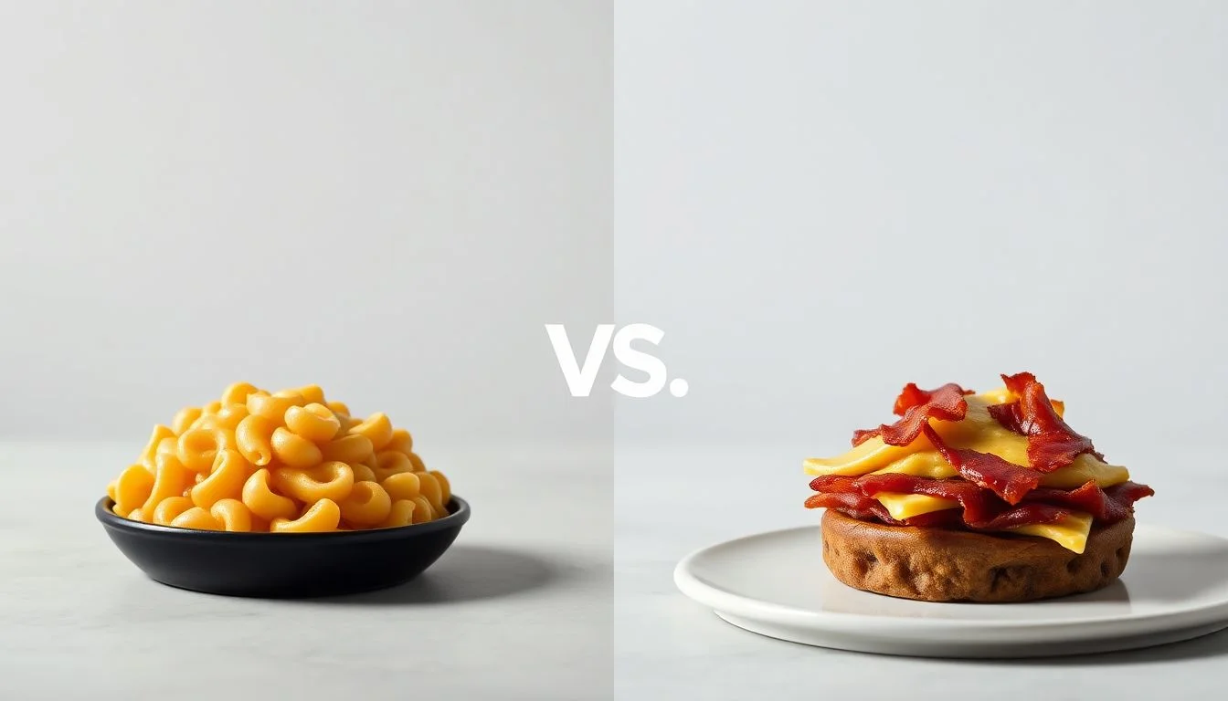 Three Cheese Shells & Cheese vs Velveeta shells &cheese  bacon: taste vs trade-offs, label