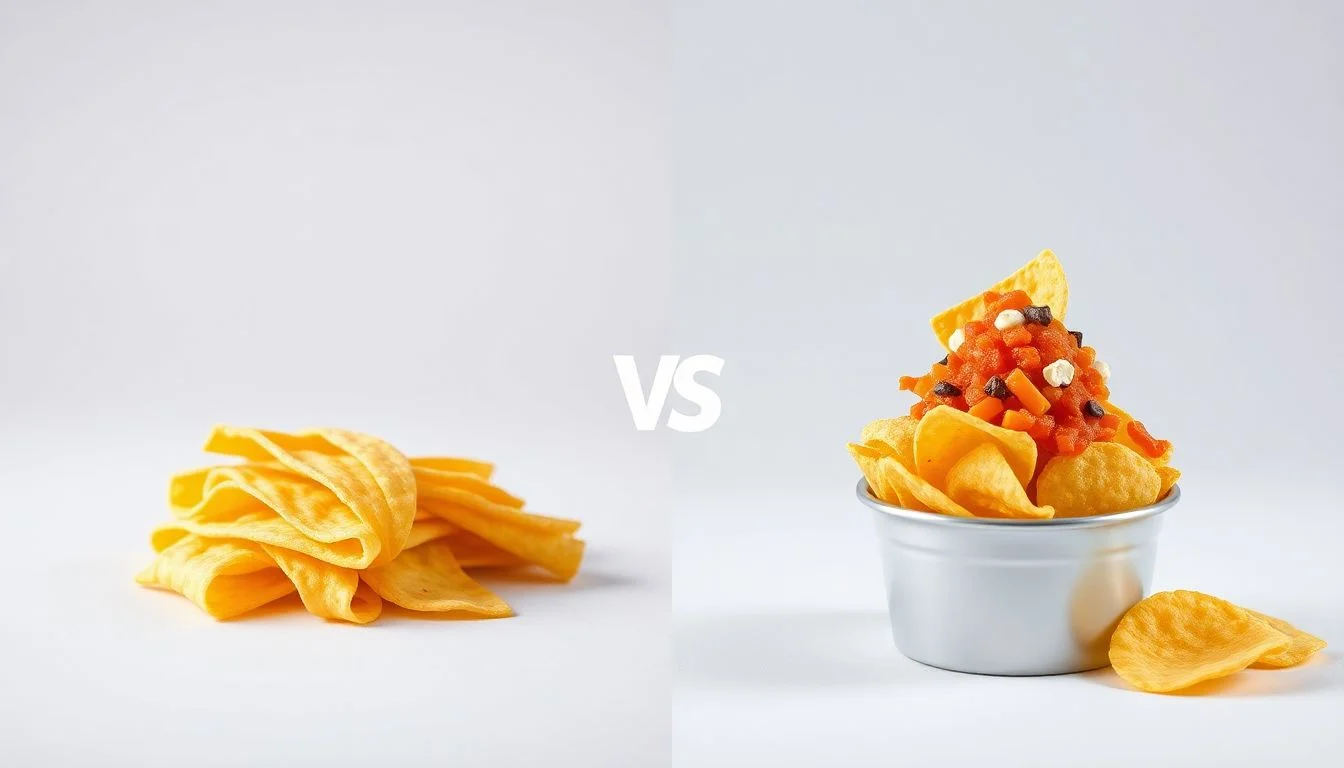 Tortilla Strips Blue Corn vs Nacho cheese almond flour tortilla style chips