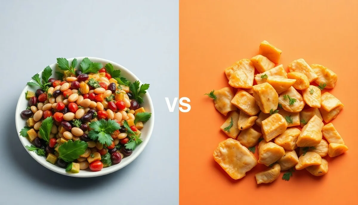 Tuscan Bean Salad vs Plant Chicken Pieces